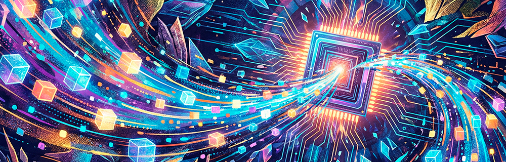 Uma ilustração de um chip emitindo ondas de energia 