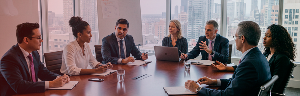 Imagem de um conselho corporativo em uma reunião