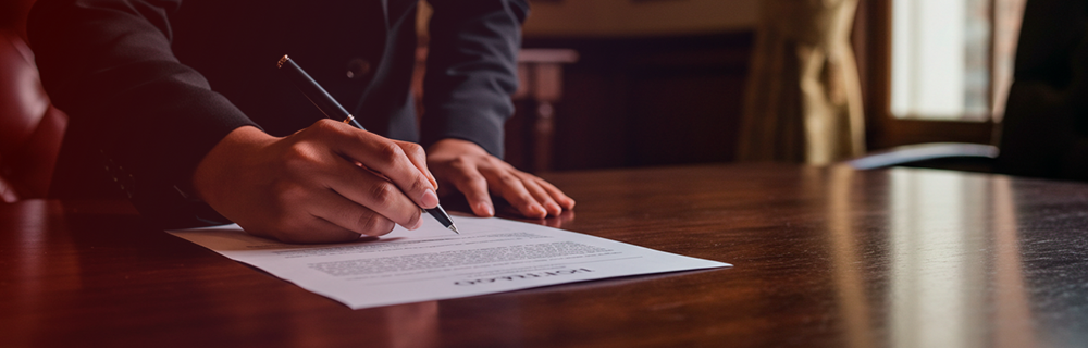 Uma pessoa assinando um contrato