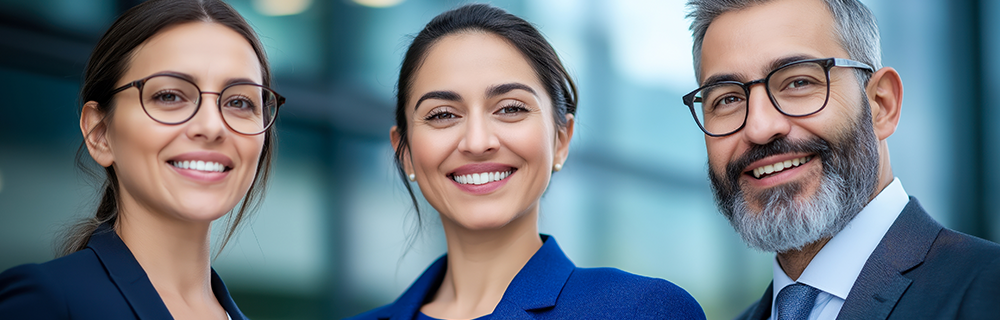 Imagem de três executivos sorrindo