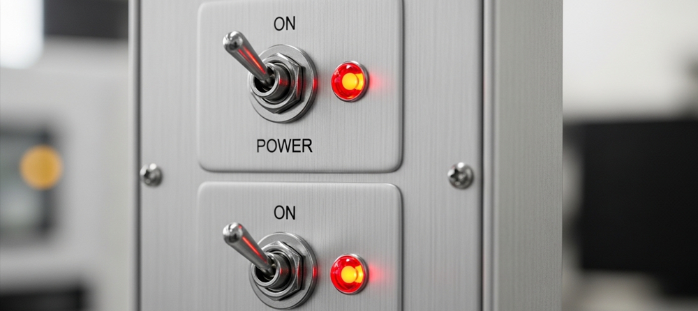 Um painel com dois botões de ligar e desligar