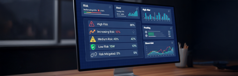 Imagem de uma tela de computador com dashboard de risco