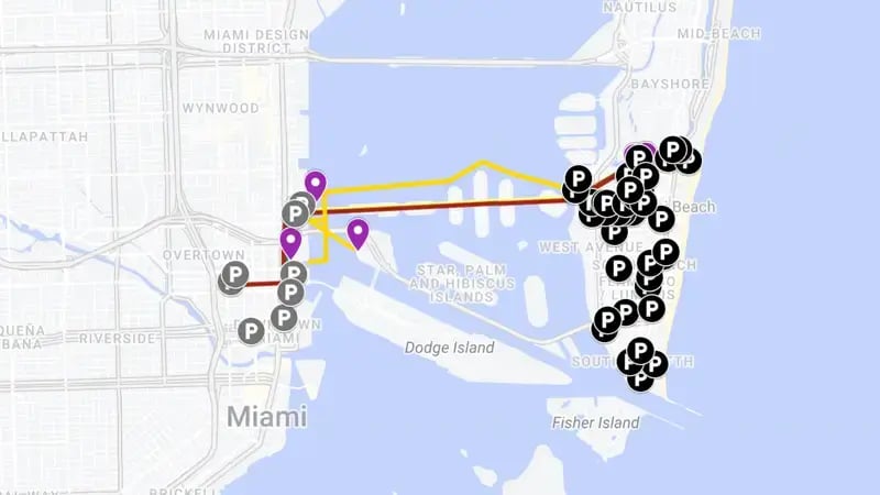 Screenshot of Google Maps showing the location of the Miami Convention Center.