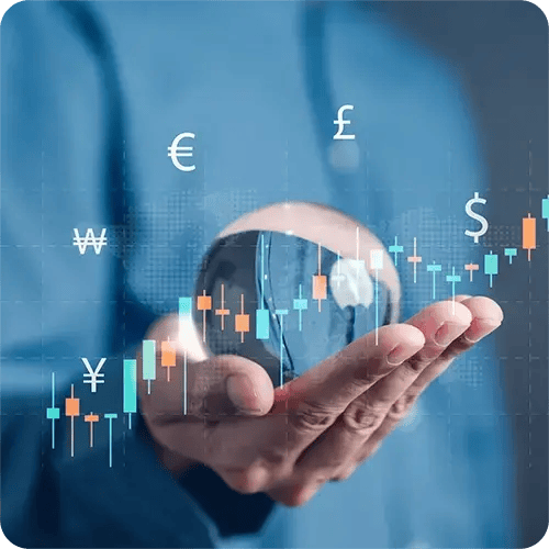 Graphic representing a risk assessment process with a magnifying glass examining intercompany transactions and global compliance