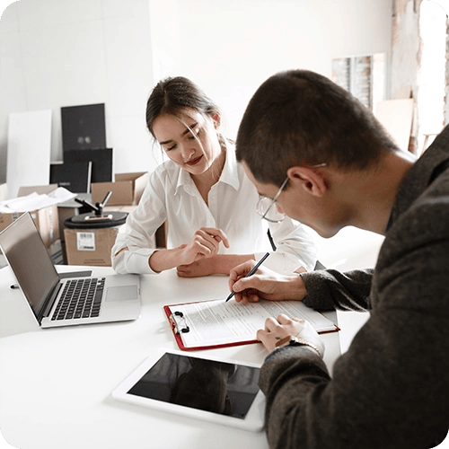 Two profesionals working in taxes