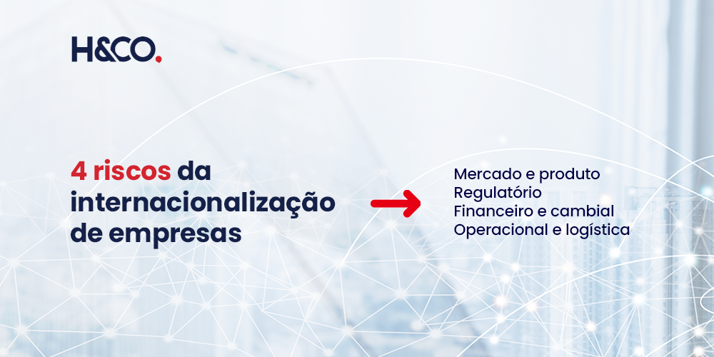 quais os 4 riscos da internacionalização das empresas: mercado e produto, regulatório, financeiro e cambial e operacional e logística.