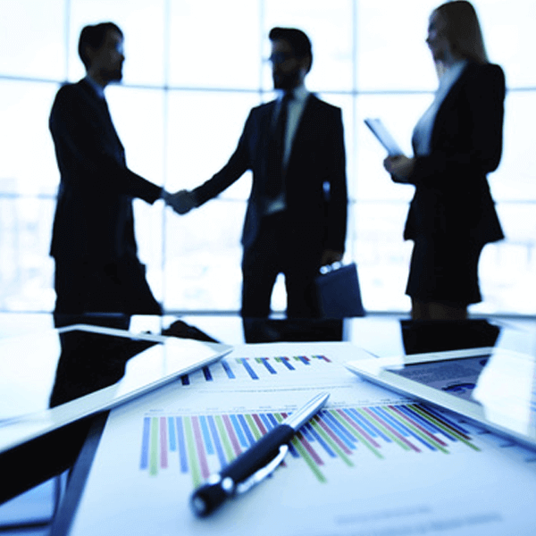 Tax advisors shaking hands with an international client